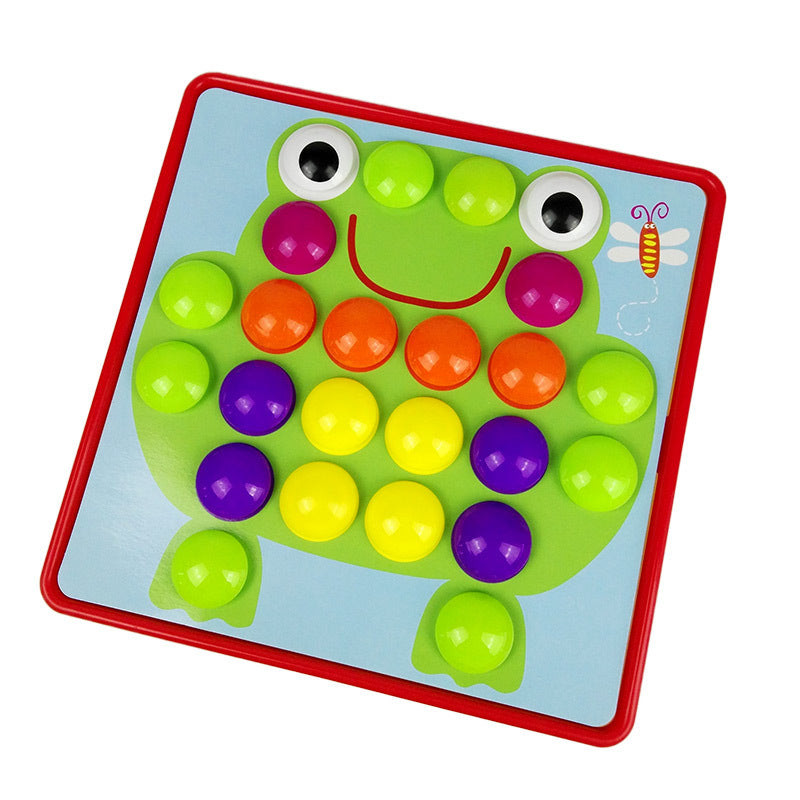 Large button puzzle mushroom pegs originated from American early childhood education toys that help children learn to recognize colors and solve puzzles.