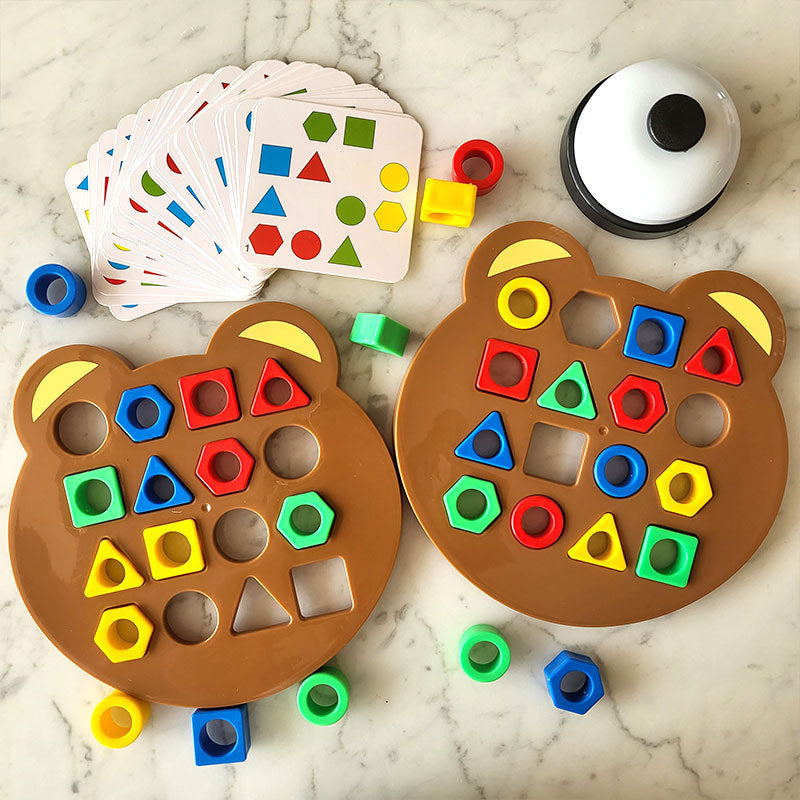 Early childhood education, brain-training, geometric shape matching bear Montessori educational building blocks, parent-child interactive battle, sensory integration board game