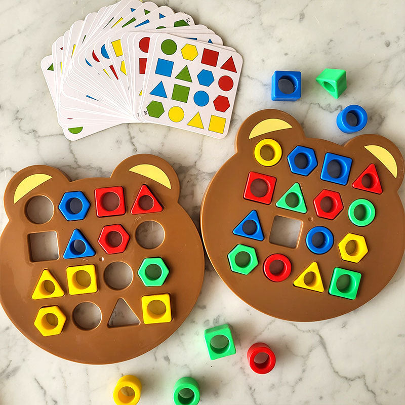 Early childhood education, brain-training, geometric shape matching bear Montessori educational building blocks, parent-child interactive battle, sensory integration board game