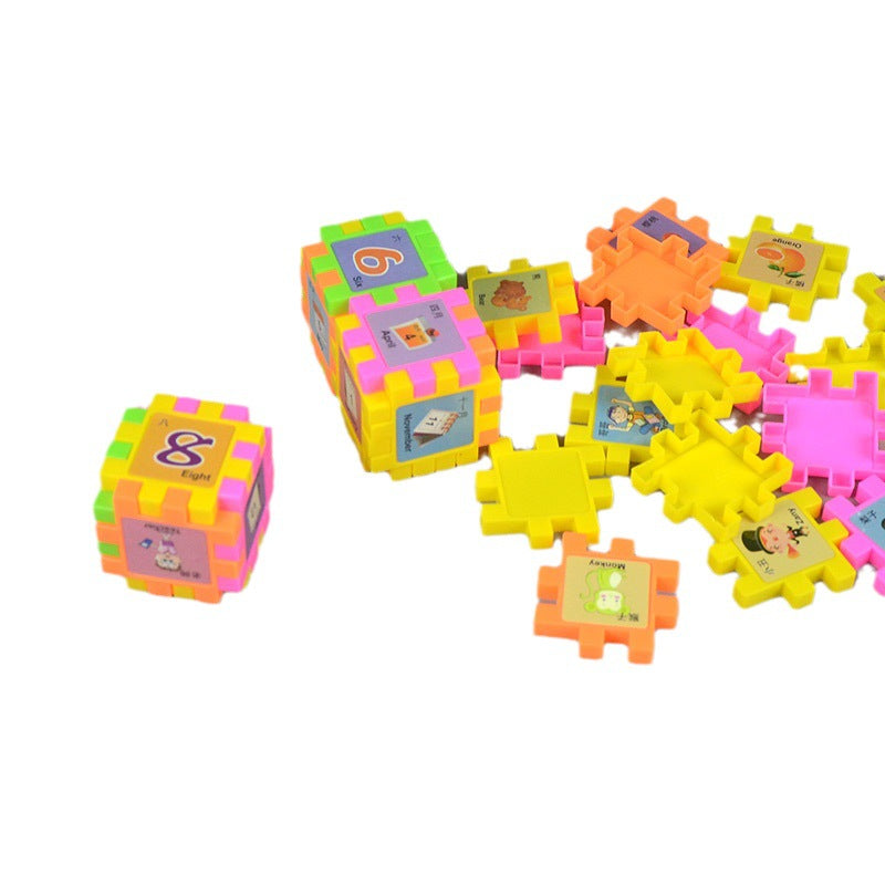 Children's early education puzzle building blocks for literacy, fruit and alphabet puzzles, 68 pieces, English block interlocking toy wholesale